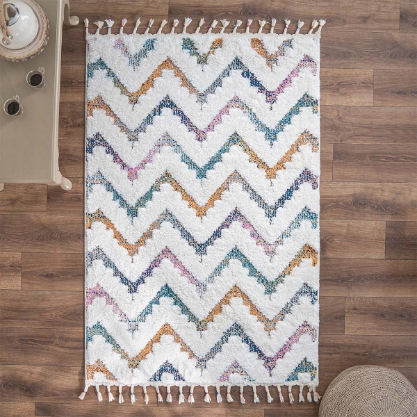 Barcelona Zigzag Adventure 160 x 230 cm Zymta Winter Carpet - Orange / Navy Blue / Pink / Cream