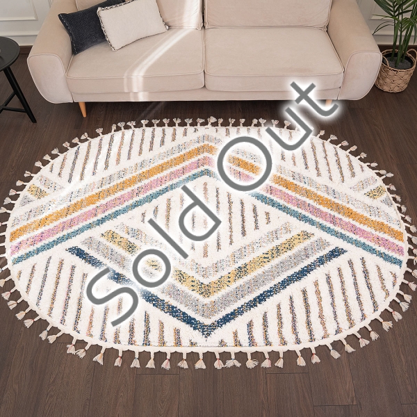 Barcelona Symmetry Weave 160 x 230 cm Oval Zymta Winter Carpet - Cream / Pink / Yellow / Navy Blue