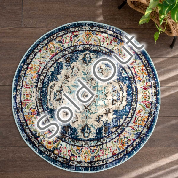Art Floor Fantasy 100 x 100 cm Round Zymta Winter Carpet - Blue / Beige / Anthracite / Mustard