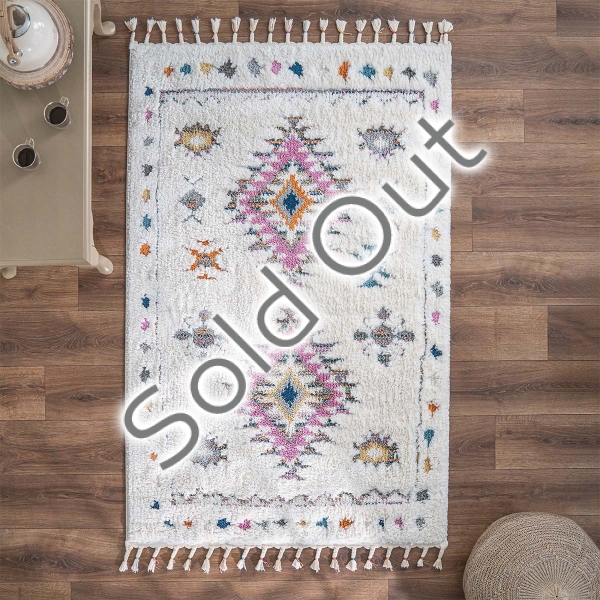 Barcelona Aztec Sunrise Shag 120 x 180 cm Zymta Winter Carpet - Pink / Cream / Blue / Orange