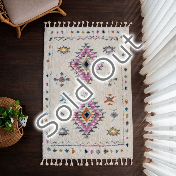 Barcelona Aztec Sunrise Shag 120 x 180 cm Zymta Winter Carpet - Pink / Cream / Blue / Orange