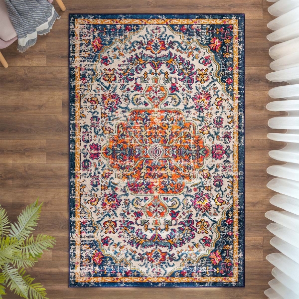 Art Fiona 80 x 150 cm Zymta Winter Carpet - Beige / Orange / Navy Blue / Mustard