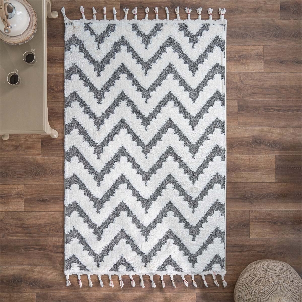 Barcelona Zigzag 120 x 180 cm Zymta Winter Carpet - Anthracite / Cream 