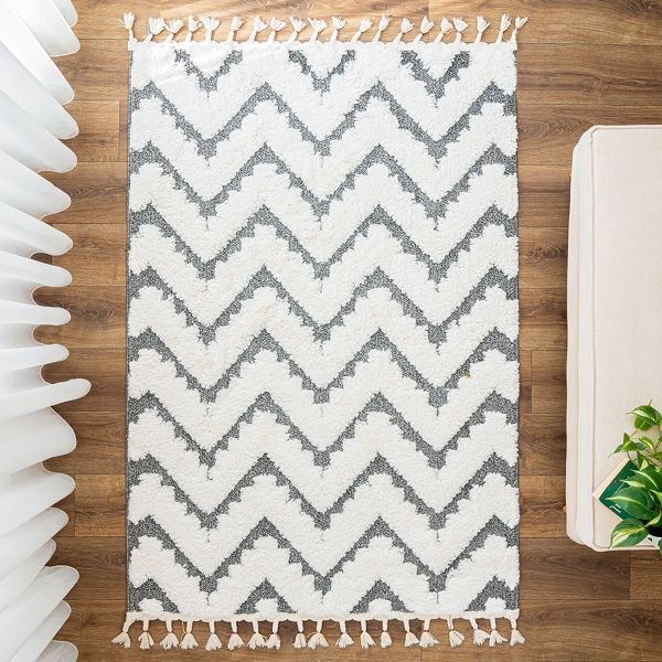 Barcelona Zigzag 160 x 230 cm Zymta Winter Carpet - Anthracite / Cream 
