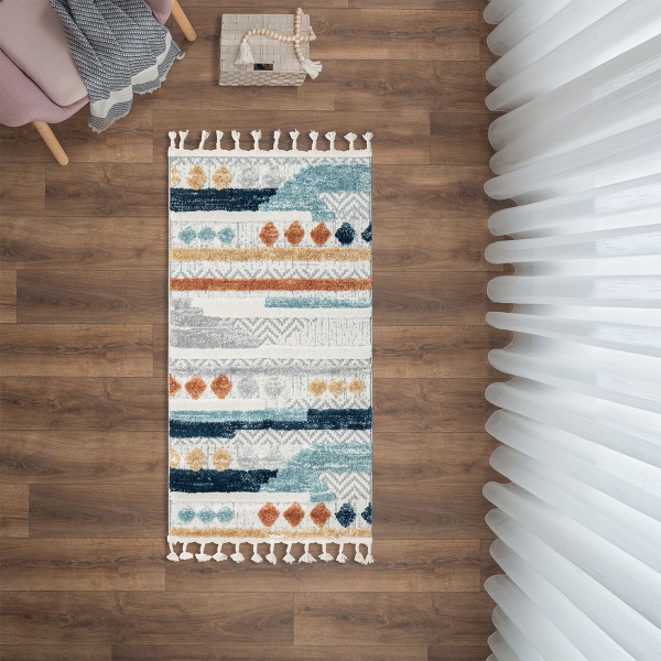 Katy Shag 80 x 150 cm Zymta Winter Carpet - Grey / Navy Blue / Cream / Orange