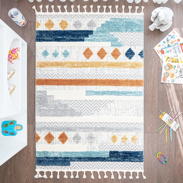 Katy Shag 200 x 300 cm Zymta Winter Carpet - Grey / Navy Blue / Cream / Orange