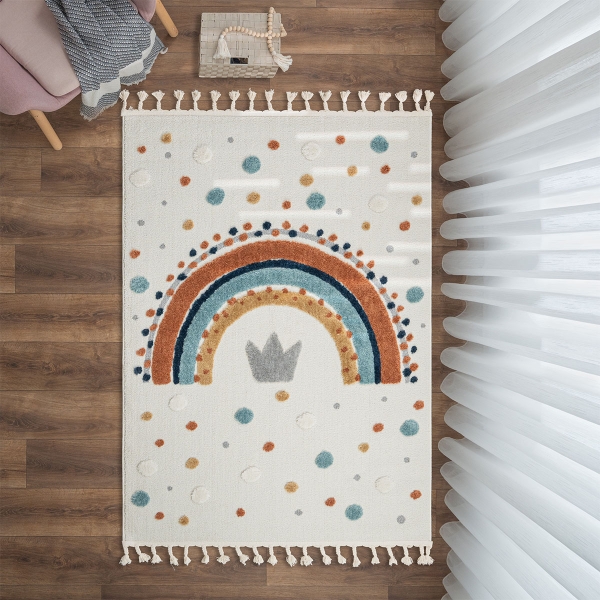 Katy Rainbow 3D Print 80 x 150 cm Zymta Winter Carpet - Cream / Turquoise / Orange / Mustard