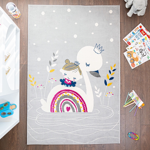 Eco Duck Rainbow 80 x 150 cm Zymta Winter Carpet - Pink / Grey / Mustard / Navy Blue