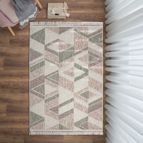 Infinity Rectangular Triangle Shape 80 x 150 cm Zymta Winter Carpet - Green / Beige / Brown / Light Brown