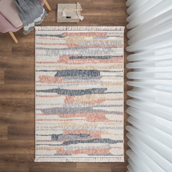 Infinity Sunset Striations 200 x 300 cm Zymta Winter Carpet - Salmon / Mustard / Navy Blue / Cream