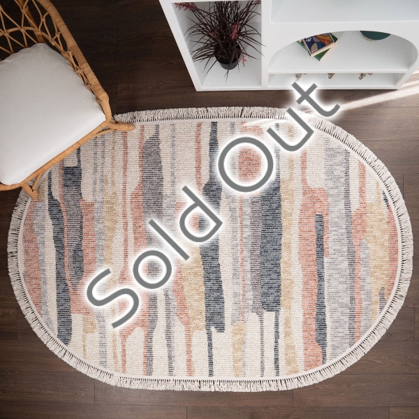 Infinity Sunset Striations 160 x 230 cm Oval Zymta Winter Carpet - Salmon / Mustard / Navy Blue / Cream