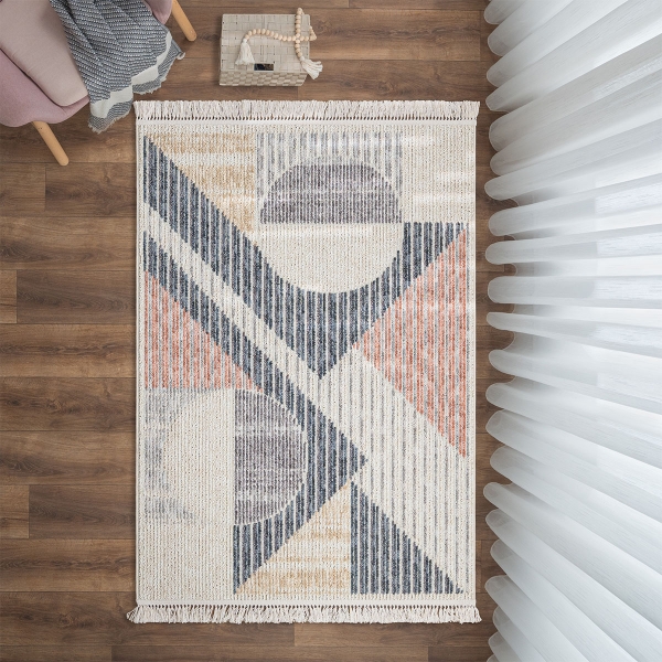 Infinity Geometric Echoes 200 x 300 cm Zymta Winter Carpet - Salmon / Mustard / Navy Blue / Cream