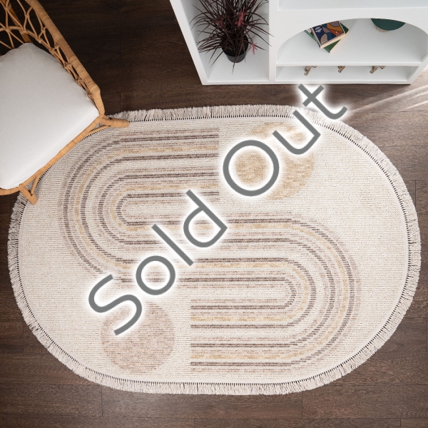 Infinity Geometric Lines 160 x 230 cm Oval Zymta Winter Carpet - Beige / Brown / Cream / Yellow