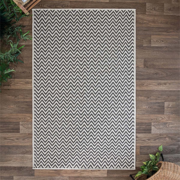 Caramel Dash 200 x 290 cm Jute Decorative Rug Natural - Cream / Anthracite