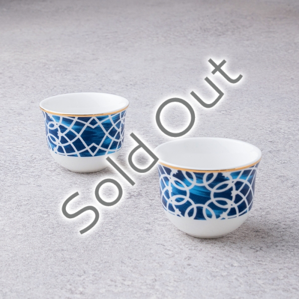 6 Pieces Aria Porcelain Coffee Cups Set 70 ml - Blue / Navy Blue / Gold / White