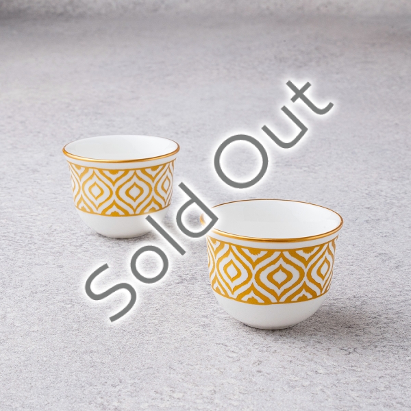 6 Pieces Ikat Porcelain Coffee Cups Set 70 ml - Gold / White