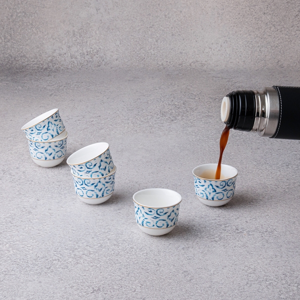 6 Pieces Nomad Porcelain Coffee Cups Set 70 ml - Blue / Gold / White