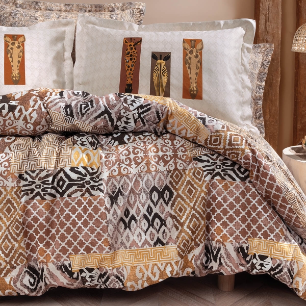 4 Pieces Mauren Ranforce Double Duvet Cover Set 200 x 220 cm - Beige
