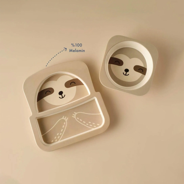 2 Pieces Sloth Food Set 20 x 20 + 16 x 16 cm - Grey