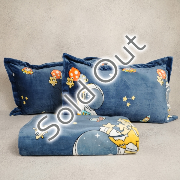3 Pieces Astronaut Single Bedspread Set 180 x 200 cm - Navy Blue / White / Yellow