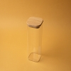 Square Glass Jar With Bamboo Lid 21 x 6 x 6 cm - Transparent / Beige