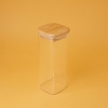 Square Glass Jar With Bamboo Lid 15.5 x 6 x 6 cm - Transparent / Beige
