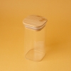 Square Glass Jar With Bamboo Lid 13 x 6 x 6 cm - Transparent / Beige