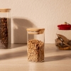 Square Glass Jar With Bamboo Lid 10.5 x 6 x 6 cm - Transparent / Beige