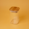 Square Glass Jar With Bamboo Lid 10.5 x 6 x 6 cm - Transparent / Beige