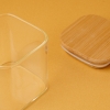 Square Glass Jar With Bamboo Lid 6.8 x 6 x 6 cm - Transparent / Beige