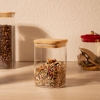 Square Glass Jar With Bamboo Lid 6.8 x 6 x 6 cm - Transparent / Beige