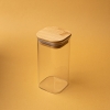 Square Glass Jar With Bamboo Lid 21 x 8 x 8 cm - Transparent / Beige
