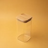 Square Glass Jar With Bamboo Lid 15.5 x 8 x 8 cm - Transparent / Beige