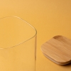 Square Glass Jar With Bamboo Lid 15.5 x 8 x 8 cm - Transparent / Beige
