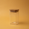 Square Glass Jar With Bamboo Lid 13 x 8 x 8 cm - Transparent / Beige