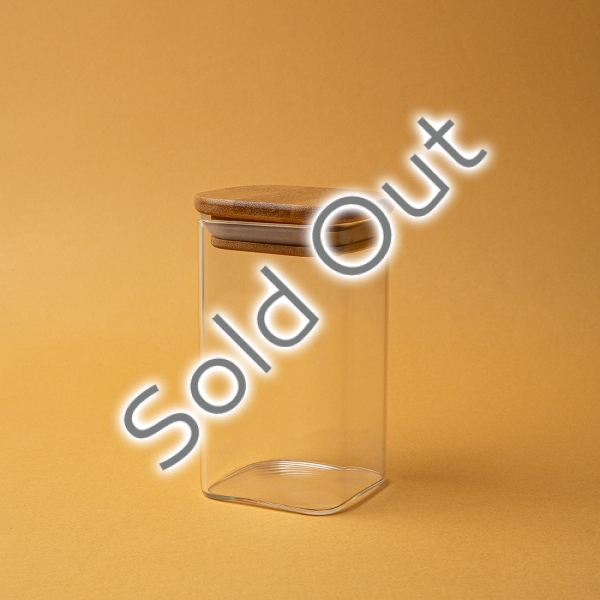 Square Glass Jar With Bamboo Lid 13 x 8 x 8 cm - Transparent / Beige