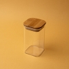 Square Glass Jar With Bamboo Lid 13 x 8 x 8 cm - Transparent / Beige