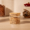 Square Glass Jar With Bamboo Lid 10.5 x 8 x 8 cm - Transparent / Beige