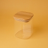 Square Glass Jar With Bamboo Lid 10.5 x 8 x 8 cm - Transparent / Beige