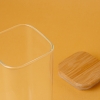 Square Glass Jar With Bamboo Lid 10.5 x 8 x 8 cm - Transparent / Beige