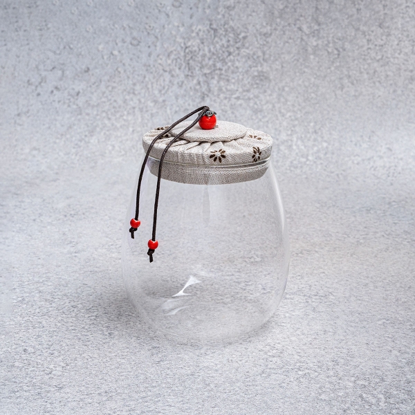 Round Airtight Glass Storage Jar With Lid 0.5 - 1 L - Transparent / Beige