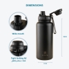 Stainless Steel Water Bottle 1L Double Wall Insulated Bottles, BPA Free Vacuum Flask For Hot and Cold Water Leak Proof Wide Mouth for Office, School, Picnics, Gym and All Age Range (Black)
