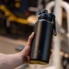 Stainless Steel Water Bottle 1L Double Wall Insulated Bottles, BPA Free Vacuum Flask For Hot and Cold Water Leak Proof Wide Mouth for Office, School, Picnics, Gym and All Age Range (Black)