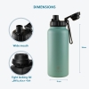 Stainless Steel Water Bottle 1L Double Wall Insulated Bottles, BPA Free Vacuum Flask For Hot and Cold Water Leak Proof Wide Mouth for Office, School, Picnics, Gym and All Age Range (Green)
