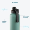 Stainless Steel Water Bottle 1L Double Wall Insulated Bottles, BPA Free Vacuum Flask For Hot and Cold Water Leak Proof Wide Mouth for Office, School, Picnics, Gym and All Age Range (Green)