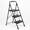 Step Ladder 3 Step, Folding Step Stool, Wide Anti-Slip Pedal, Lightweight, Portable Steel Use for Home and Office (Black 3 Step)