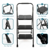 Step Ladder 3 Step, Folding Step Stool, Wide Anti-Slip Pedal, Lightweight, Portable Steel Use for Home and Office (Black 3 Step)