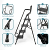 Portable Handrails Step Ladder, Heavy Duty Sturdy Ladders, Foldable with Anti-Slip Wide Pedals, Large Capacity, for Kitchen Household and Office (Black 4 Step)