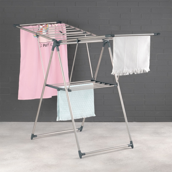 Folding Multifunctional Laundry Drying Rack 156 x 61.5 x 99 cm - Silver / Dark Green