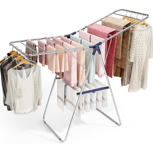 Folding Multifunctional Laundry Drying Rack 156 x 61.5 x 99 cm - Silver / Dark Green